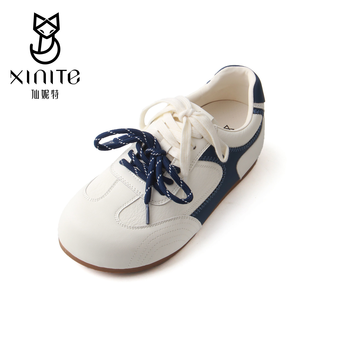 仙妮特白色拼色德训鞋女单鞋系带休闲运动鞋平底舒适板鞋 X492012,女鞋,德训鞋,淘宝优惠券,粉丝福利购,淘宝优惠卷
