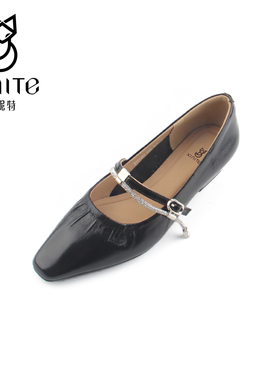 仙妮特女鞋官方旗舰店春款牛皮方头一字带玛丽珍鞋单鞋 X591483