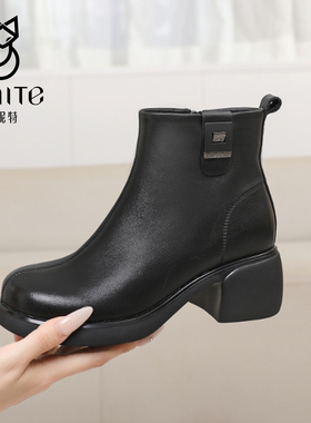 仙妮特女鞋官方旗舰店羊皮短靴时尚百搭时装靴秋冬女靴 X564161