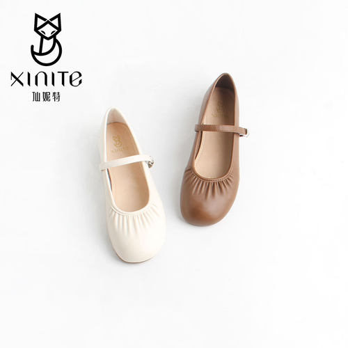 仙妮特平底浅口单鞋一字式扣带