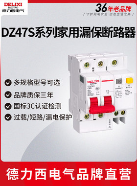 德力西空气开关断路器DZ47sLE1P2P3P4PC型32A63A过载短路漏电保护