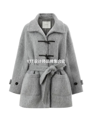 顺丰包邮 UNCODED｜2025冬季新款KWWW4W275灰色翻领大衣配腰带