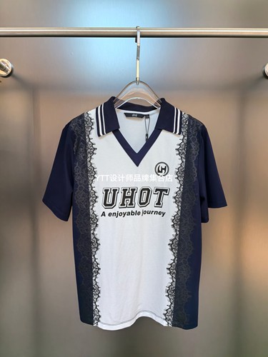 顺丰包邮 UHOT/uhot诱货2026夏季新款字母印花蕾丝拼接短袖T恤
