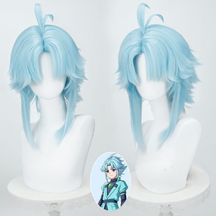 神兵小将南宫问天cos假发 特调蓝色 仿真头皮顶 呆毛造型 玫瑰网
