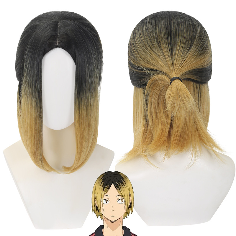 排球少年孤爪研磨短发cos假发渐变颜色仿真中分头皮二次元玫瑰网