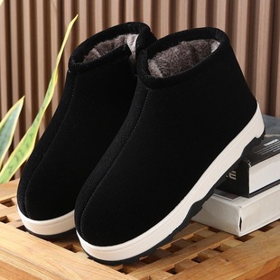 冬季手工棉鞋女加绒保暖家居男士厚底款防滑中老年妈妈加厚棉拖鞋