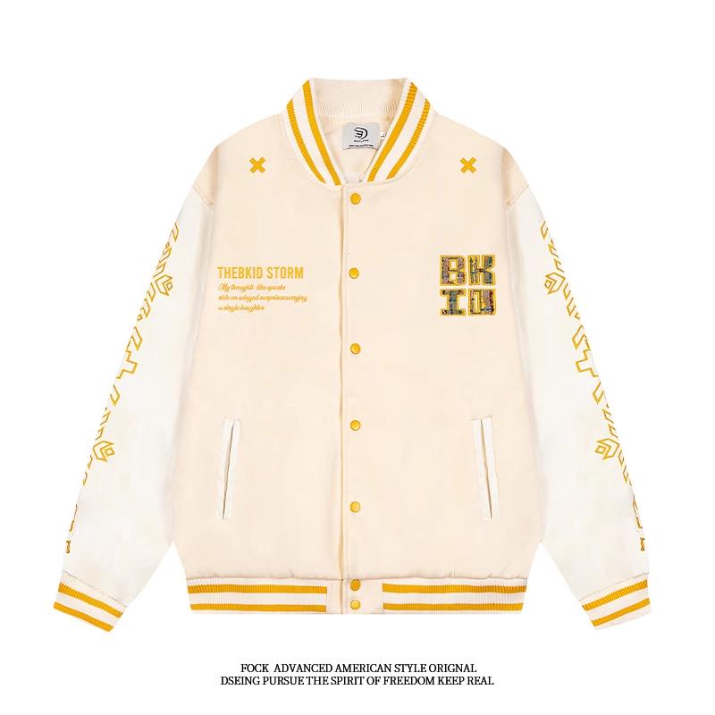 FOCK美式复古字母刺绣夹克