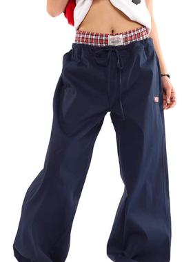 0123Start 双腰头格子拼接假两件休闲裤男女美式复古运动工装裤潮