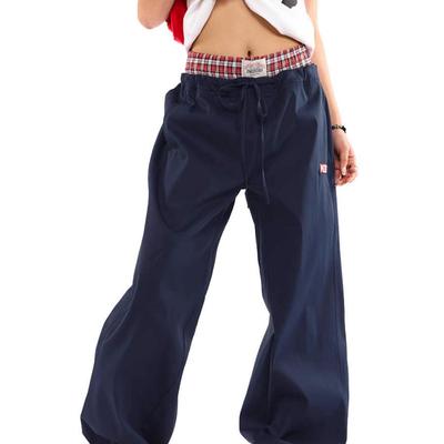 0123Start 双腰头格子拼接假两件休闲裤男女美式复古运动工装裤潮