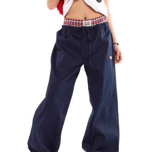 0123Start 双腰头格子拼接假两件休闲裤男女美式复古运动工装裤潮