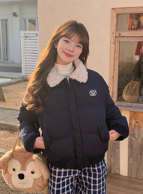 小杨羔UFAD美式羊羔毛翻领短款棉服女小个子冬季加厚保暖棉衣外套