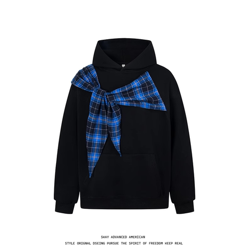 SKAY原创美式学院风蝴蝶结连帽卫衣男女慵懒风宽松设计感潮情侣装