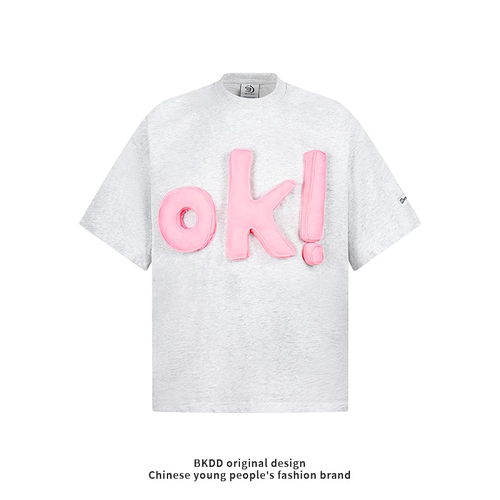BKDD美式复古立体OK字母短袖T恤男女春夏宽松百搭情侣款半袖上衣T