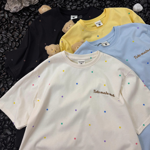 CURPOPP 原创甜美可爱风可拆卸小熊挂件短袖女2025夏季情侣装上衣