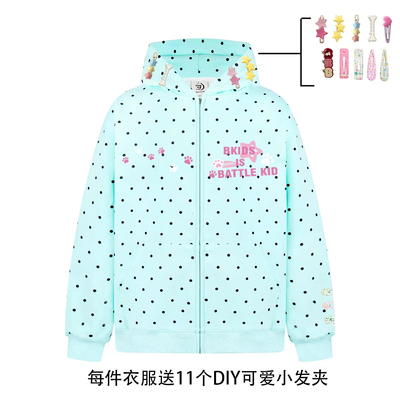 SREK春季新款美式辣妹风波点字母印花连帽开衫卫衣女短款休闲外套