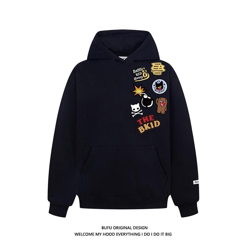 亿万少年BUFU美式高街刺绣连帽卫衣男女春季情侣款宽松国潮牌外套
