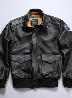春秋亚洲版A2飞行员真皮夹克男士真皮牛皮皮衣黑色帅气休闲百搭