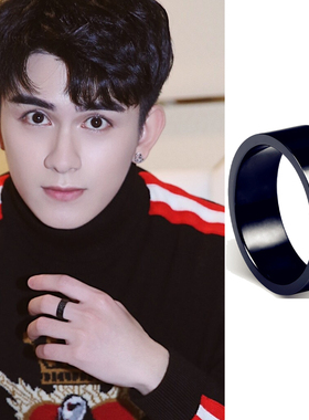 黑色钛钢复古情侣戒指朱赞锦同款