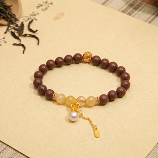 非遗合香珠手串新中式黄水晶珍珠手链女古法天然持久留香汉服配