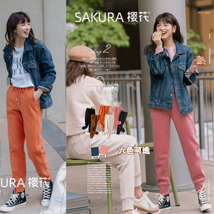 复合仿兔绒裤子女加绒秋冬保暖弹力松紧腰卫裤显瘦休闲百搭不起球