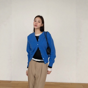 【设计师款】Haners家韩代购女时髦大气2026新品纯色羊毛针织开衫