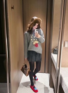 【官网自制 设计师款】Partysu韩国代购正品女25冬羊毛长袖针织衫