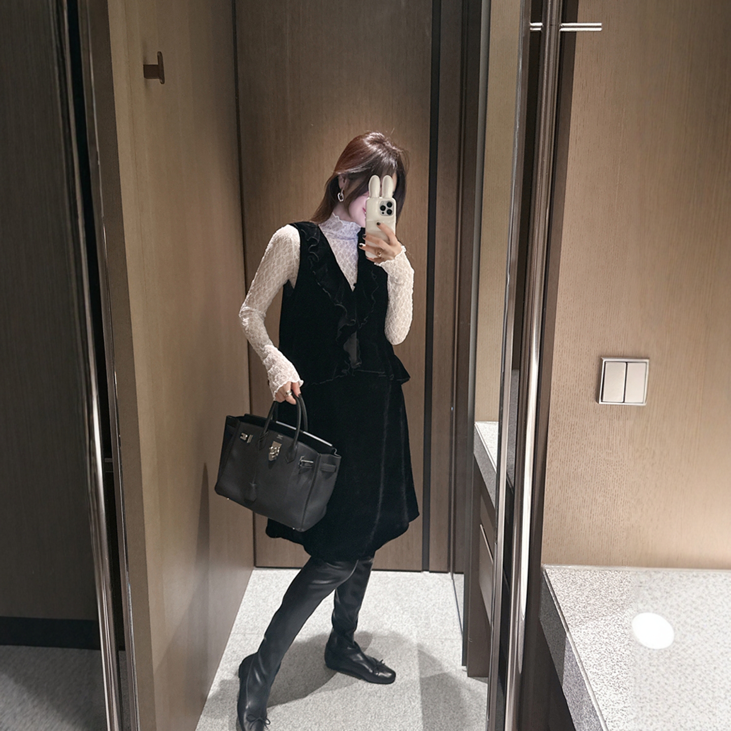 【韩国官网直邮】Partysu韩国代购正品女2025冬丝绒荷叶边连衣裙