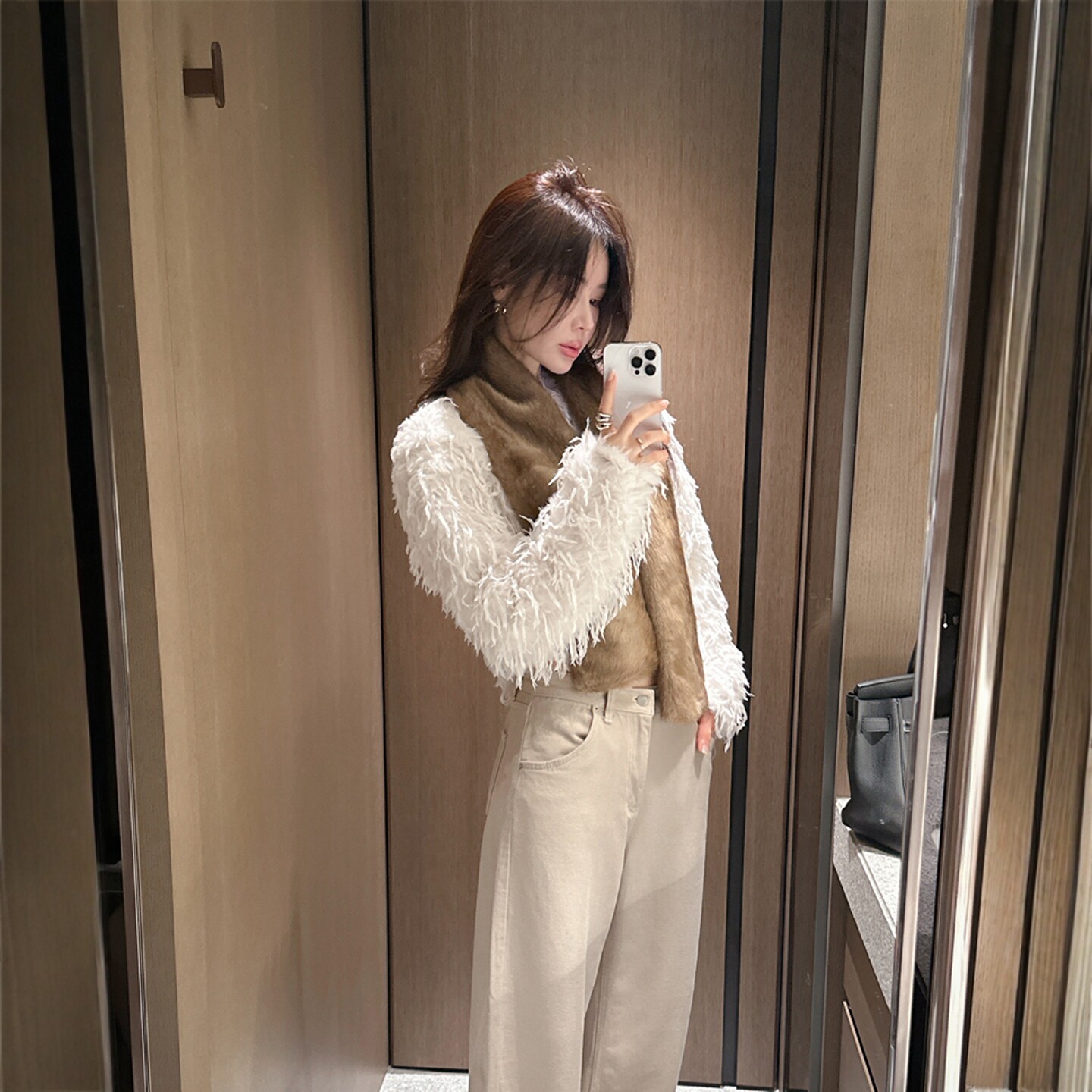 【韩国官网直邮】Partysu韩国代购正品女2025冬季毛绒短款衬衫