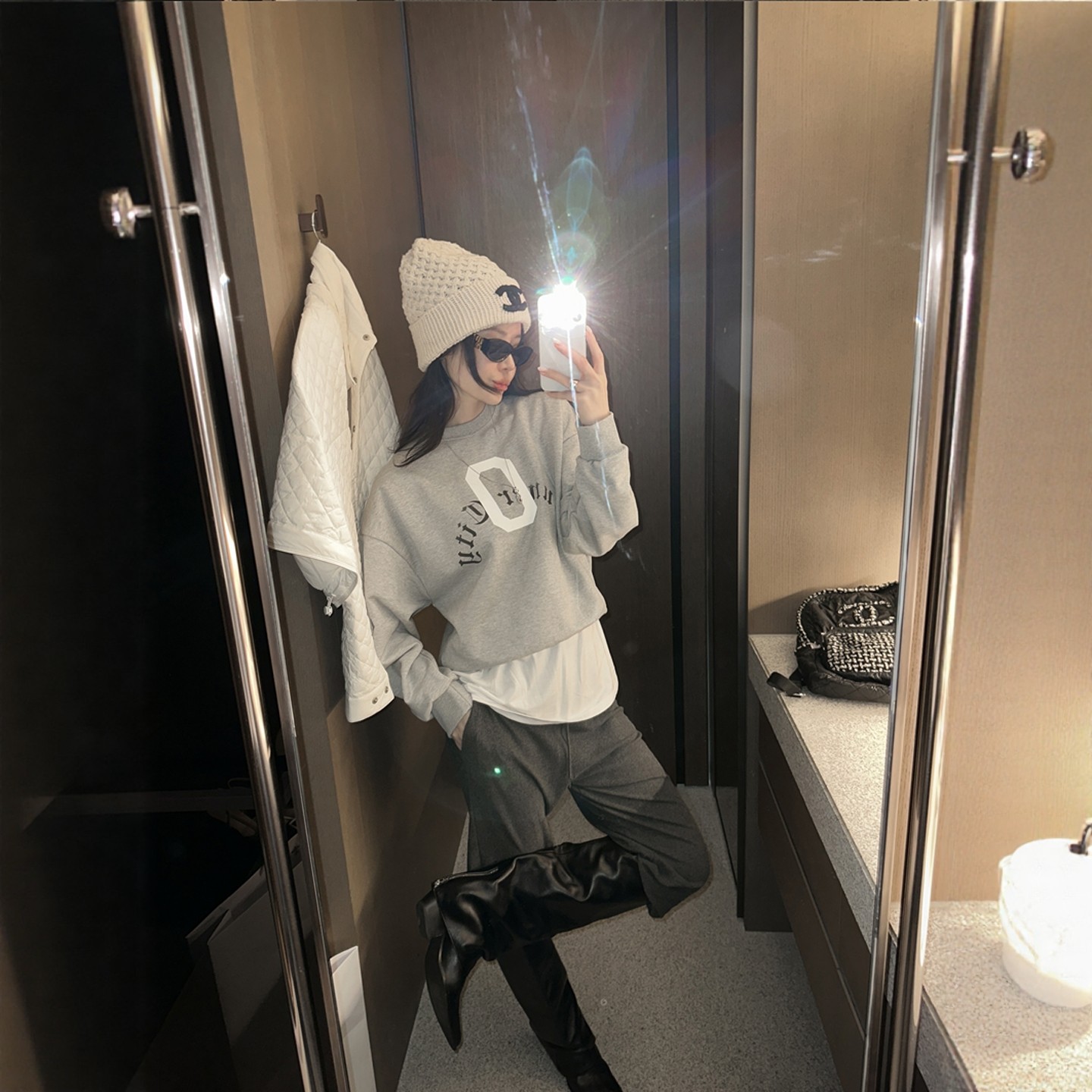 【韩国官网直邮】Partysu韩国代购正品女2025冬季宽松字母卫衣t恤