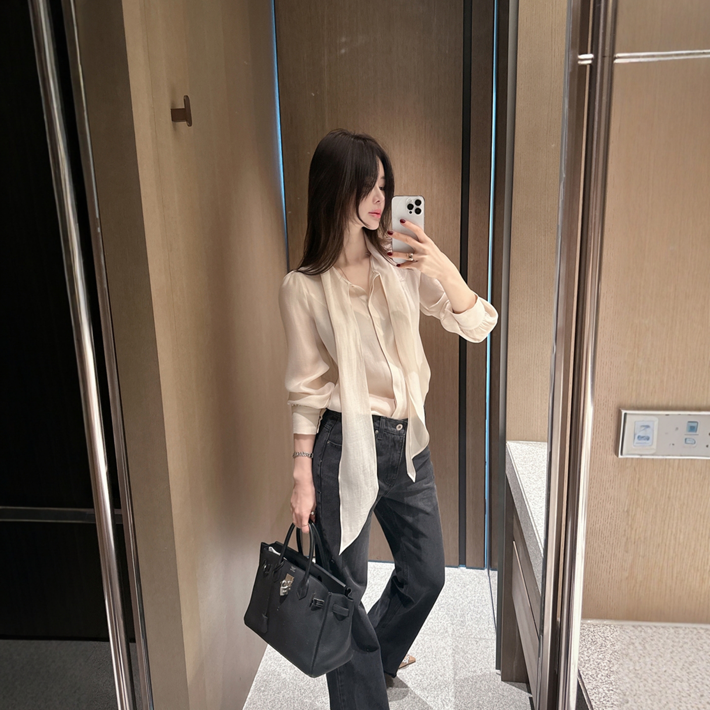 【韩国官网直邮】Partysu韩国代购正品女2025冬季领带式长袖衬衫