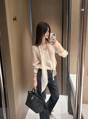 【韩国官网直邮】Partysu韩国代购正品女2025冬季领带式长袖衬衫