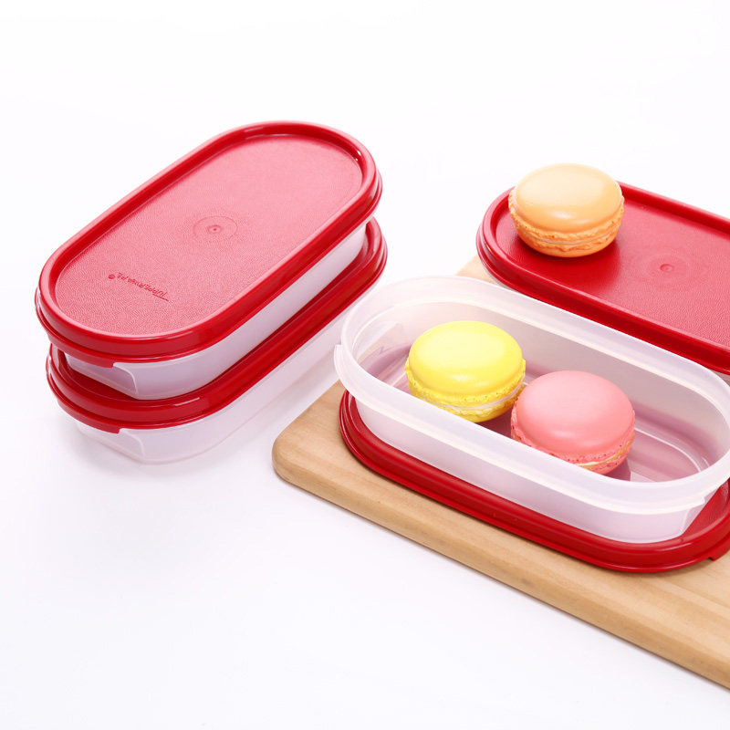 特百惠保鲜盒塑料便携小号300ml食品密封水果便当盒 儿童扁盒正品