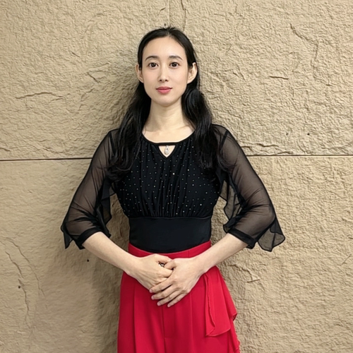 欢舞阁摩登舞吉特巴时尚气质女士圆领荷叶边中袖舞蹈服A0892