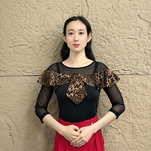欢舞阁摩登舞吉特巴时尚气质女士圆领烫钻荷叶边中袖舞蹈服A0886