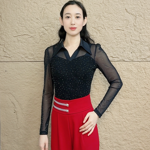欢舞阁吉特巴摩登女士翻领气质百搭时尚交际广场舞舞衣长袖A0848