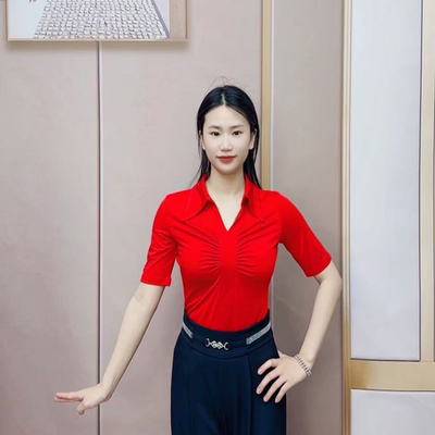 欢舞阁摩登双人舞吉特巴广场舞时尚气质女士V领短袖舞衣A0659