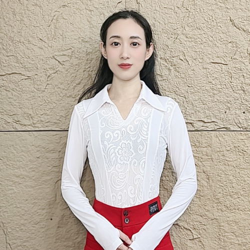 欢舞阁吉特巴摩登气质时尚女士v领蕾丝交际广场舞舞衣长袖A0794