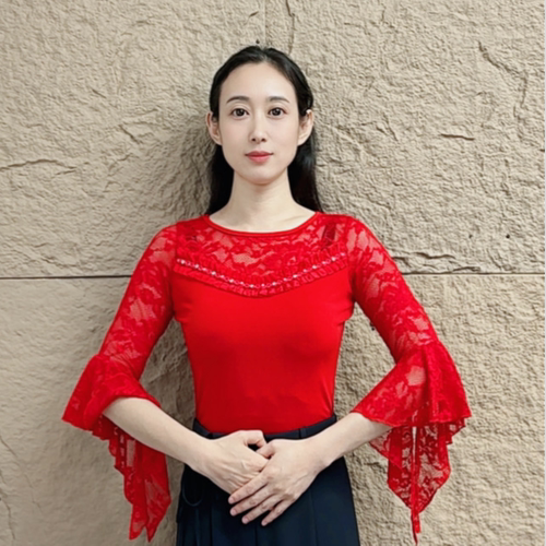 欢舞阁气质摩登舞吉特巴时尚气质女士圆领蕾丝喇叭袖舞蹈服A0914