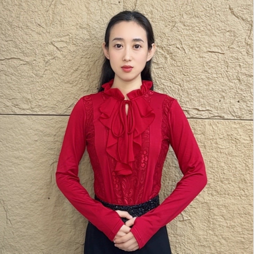 欢舞阁吉特巴摩登交谊舞气质圆领加绒长袖广场舞女上衣服A0831