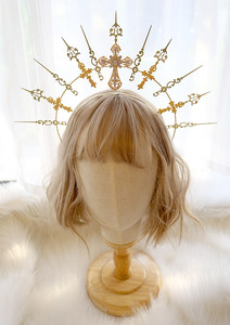 材料包lolit洛丽塔欧式太阳光环金色十字架天使发夹发箍头饰手工