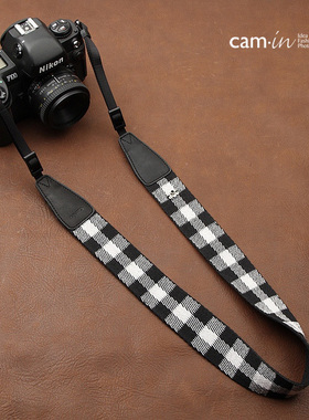 cam-in 黑白方格通用型 单反数码照相机背带 微单摄影肩带cam8253