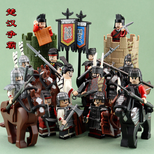 楚汉争霸古代士兵小人仔项羽刘邦大汉战马枪戈士武器拼装积木玩具