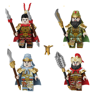 迪库积木水浒小侠双枪董平卢俊义大刀关胜拼装益智积木人仔玩具