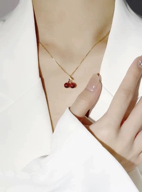 纯银项链红色吊坠樱桃女925纯银夏轻奢小众锁骨链精致送生日礼物