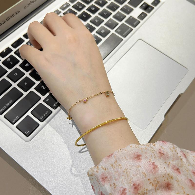 原创经典百搭纯手工18k金手镯女小众设计简约极细素圈镯子手环
