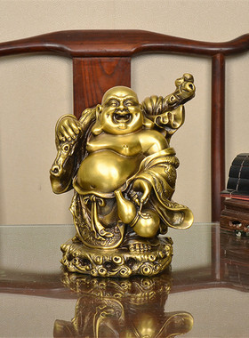黄铜弥勒佛摆件特大号站袋佛大肚笑佛工艺品佛像家居装饰摆设