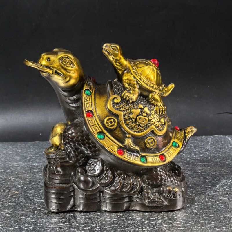 古玩铜器收藏仿铜龙龟母子工艺精湛摆件家居龙头金钱龙龟