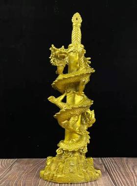 黄铜龙剑龙宝剑盘龙摆件办公室家具装饰工艺品