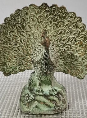 黄铜仿古青铜孔雀开屏旧货老物件家居桌面工艺品装饰摆件