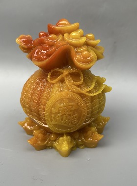 树脂开业新款上市中式八卦钱袋福袋聚宝盆摆件书房家居办公室装饰